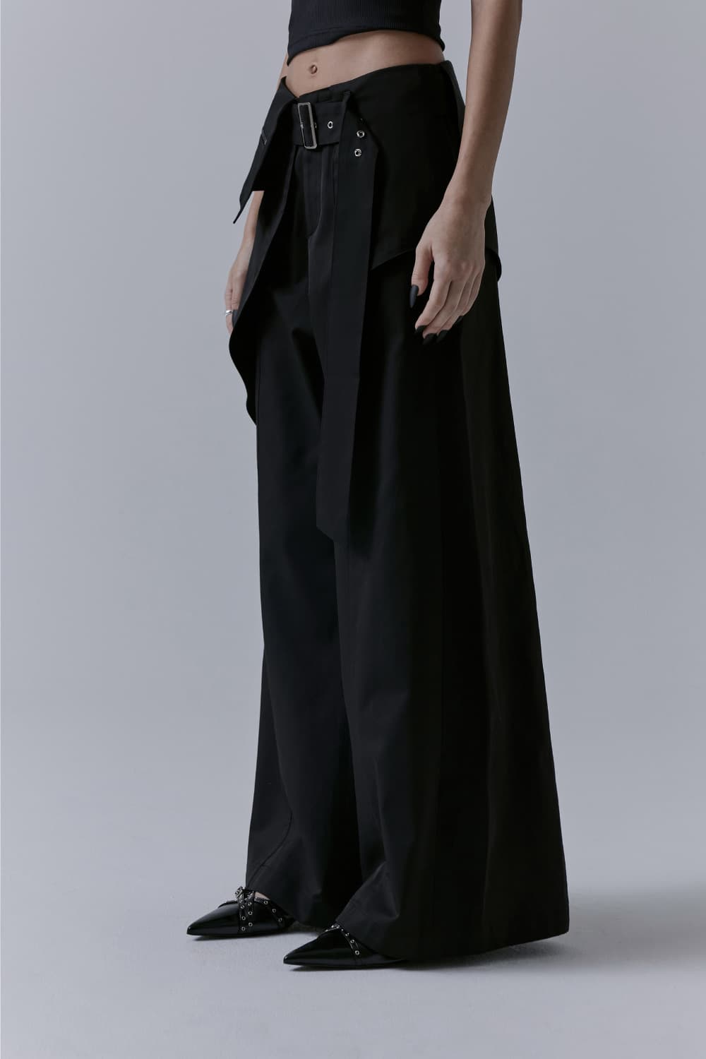 트리밍버드 Belted Layered Wrap Pants [Black] 상품이미지2