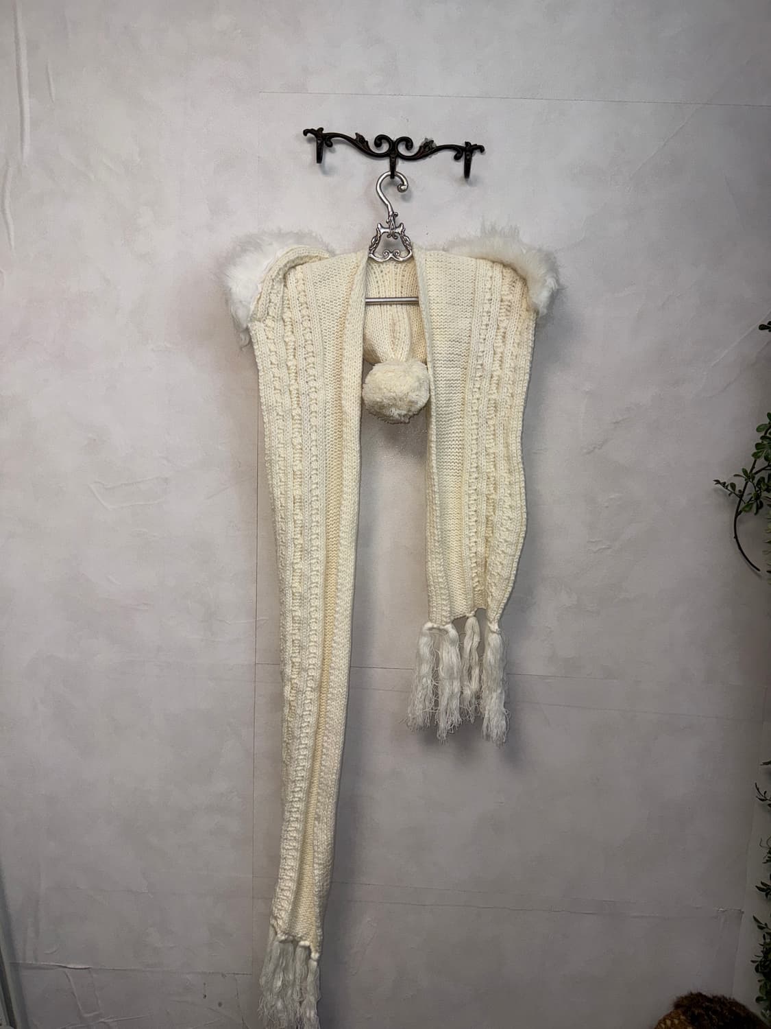 Ivory grunge fur hood knit muffler  상품이미지3