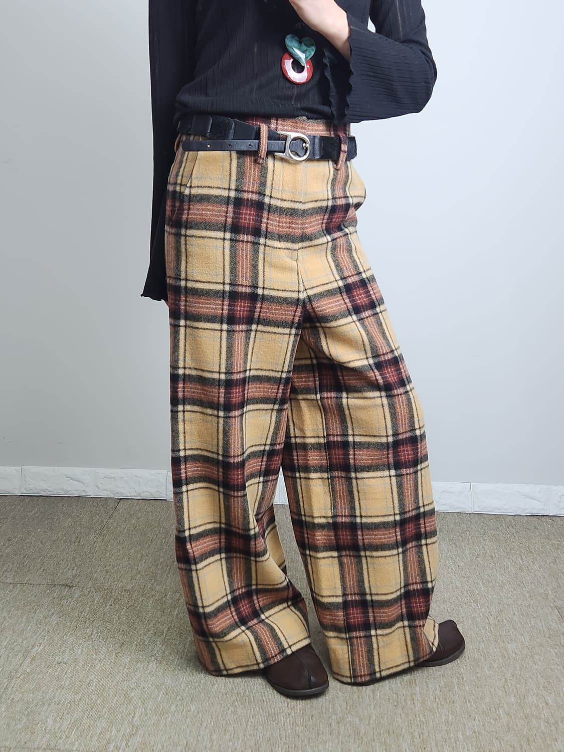 체크 울 와이드팬츠 상품이미지4