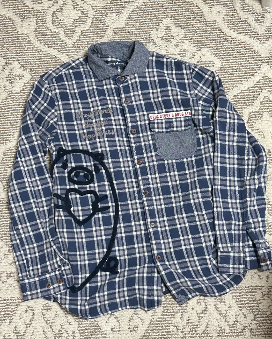 너드 대장 드럭스토어 캐릭터 네이비 체크셔츠 니혼진 상품이미지1