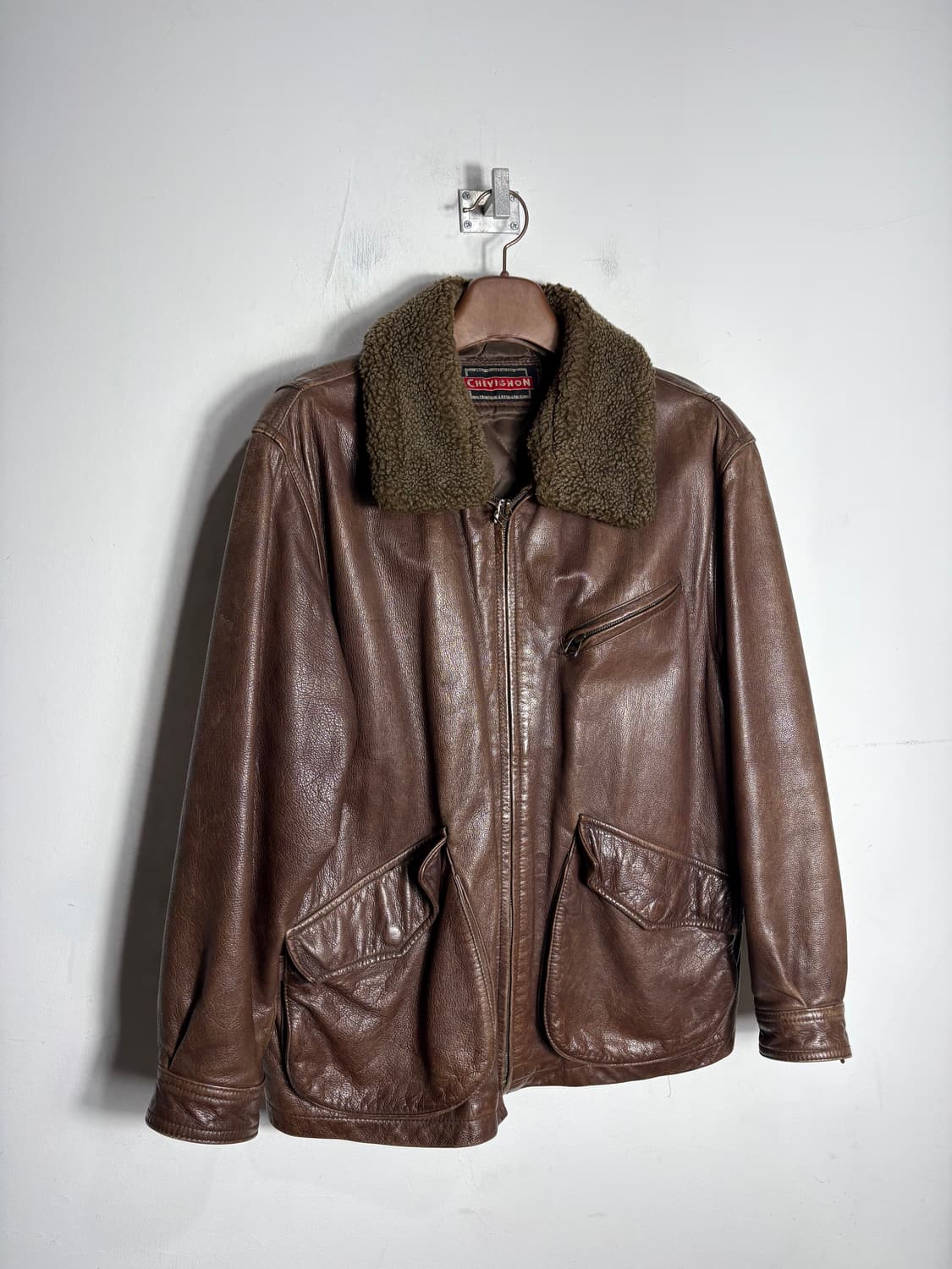 Chevignon 쉐비뇽 시어링 카라 가죽 자켓 상품이미지2