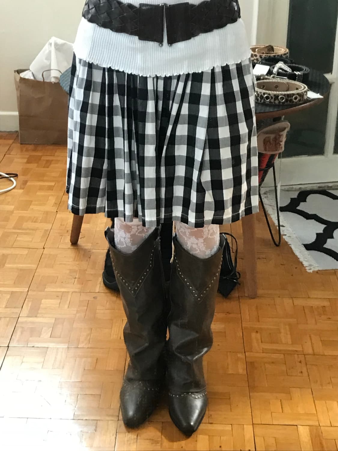 vintage check pattern skirt 상품이미지3