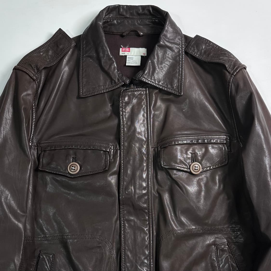 디젤 브라운 리얼레더 블루종 자켓 상품이미지3