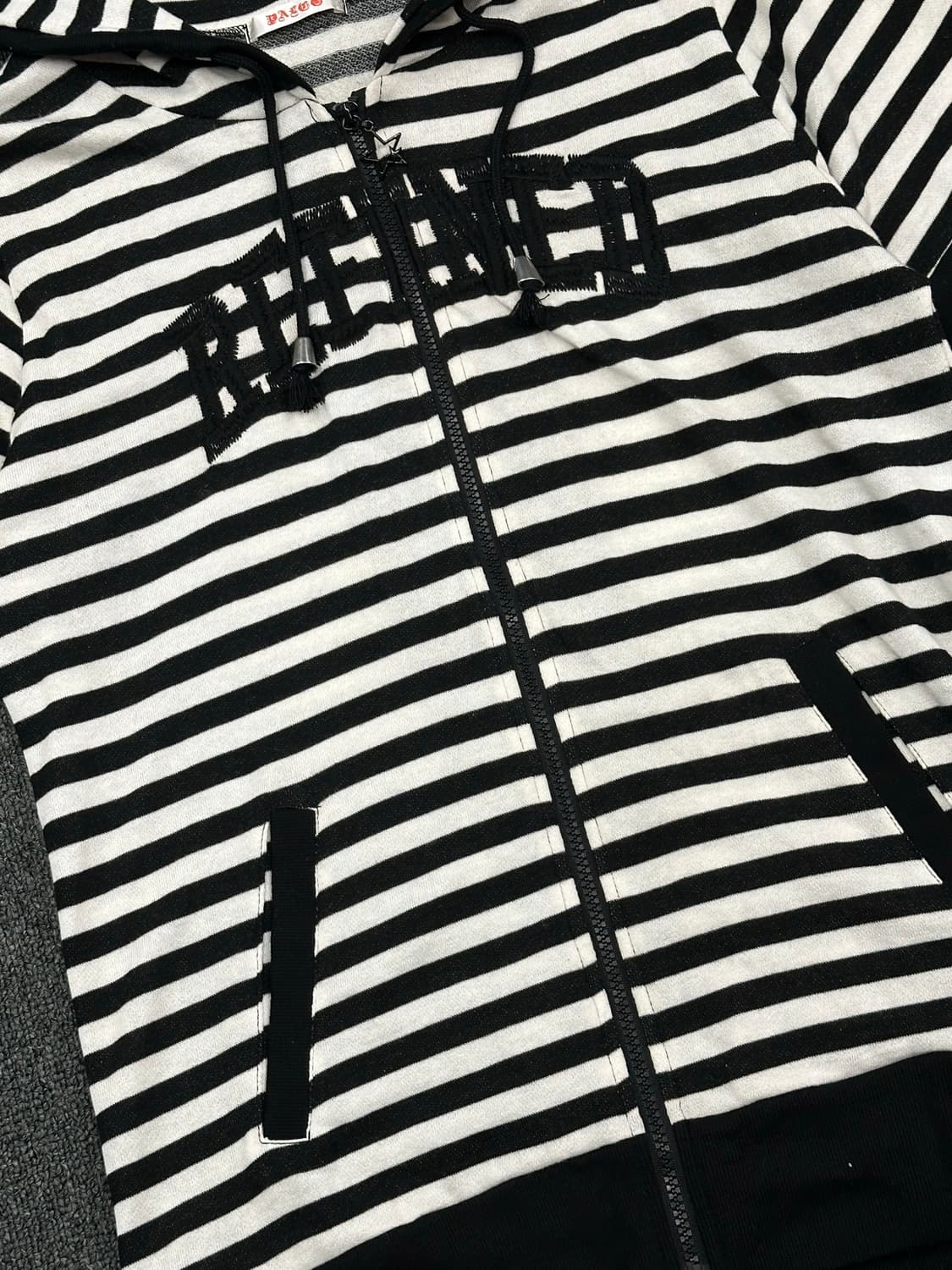 XL)Japanese vintage 여성 자수 레터링 스트라이프 반팔 후 상품이미지2