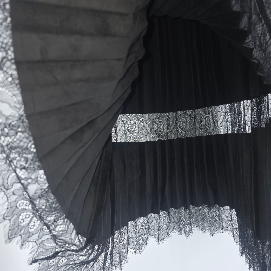 자라 블랙 레더 레이스 플리츠 롱 스커트 M 상품이미지4