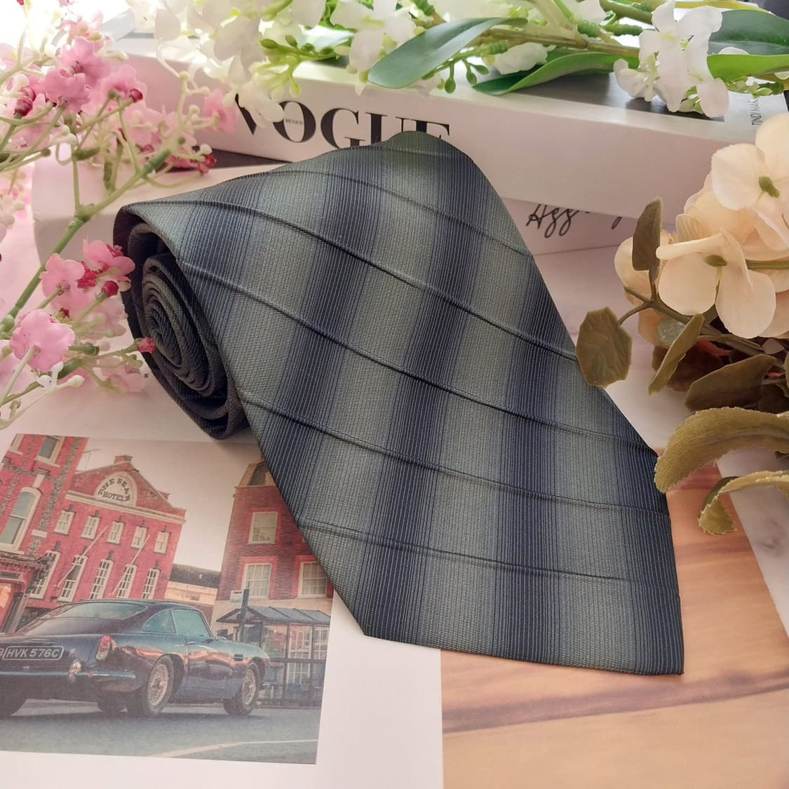 소니아리키엘 실크 그린 스트라이프 넥타이 9.9cm A+등급 K1552
 상품이미지2