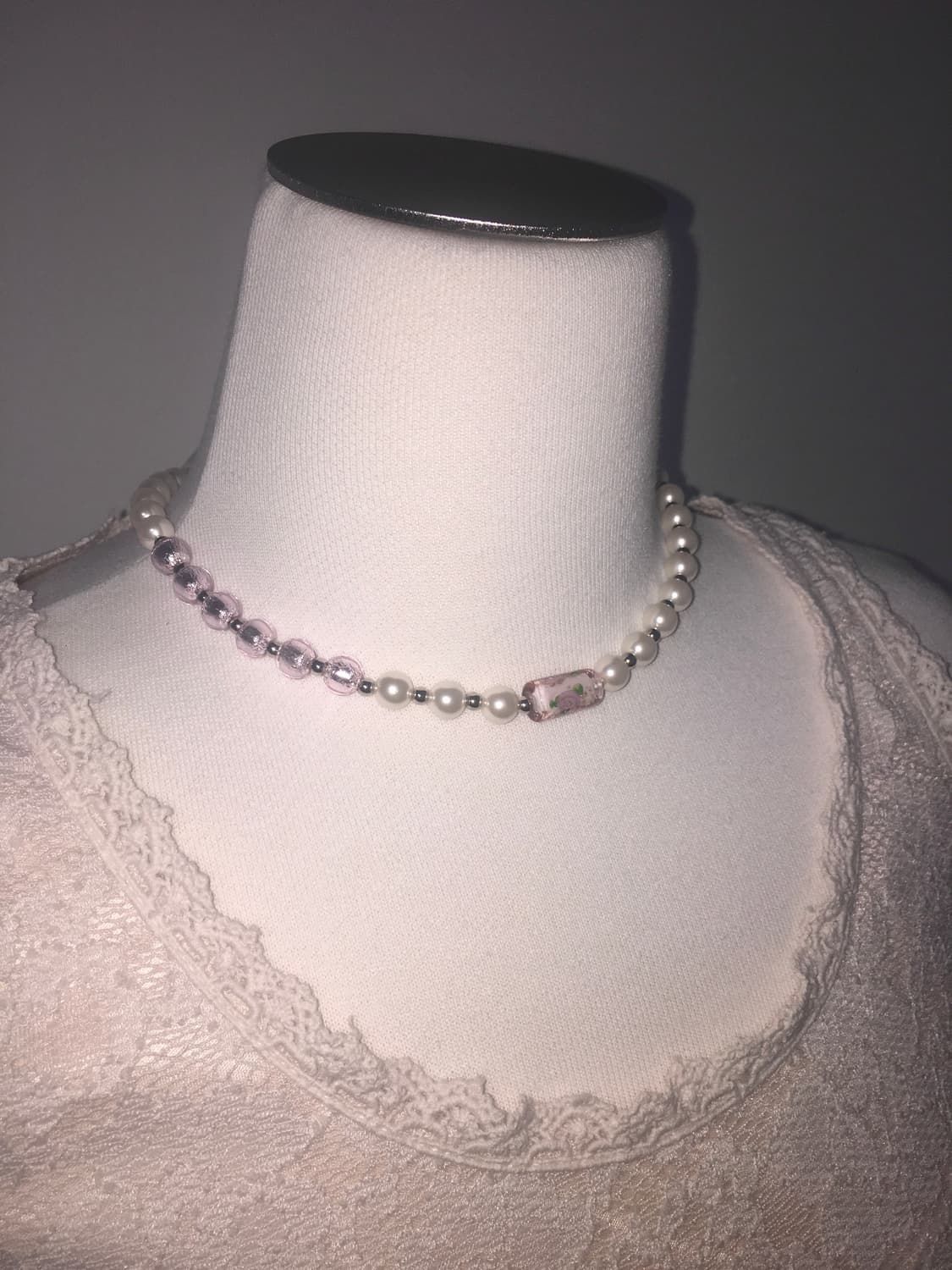 viburnum shop 오리엔탈 장미 목걸이(화이트/핑크) 상품이미지2