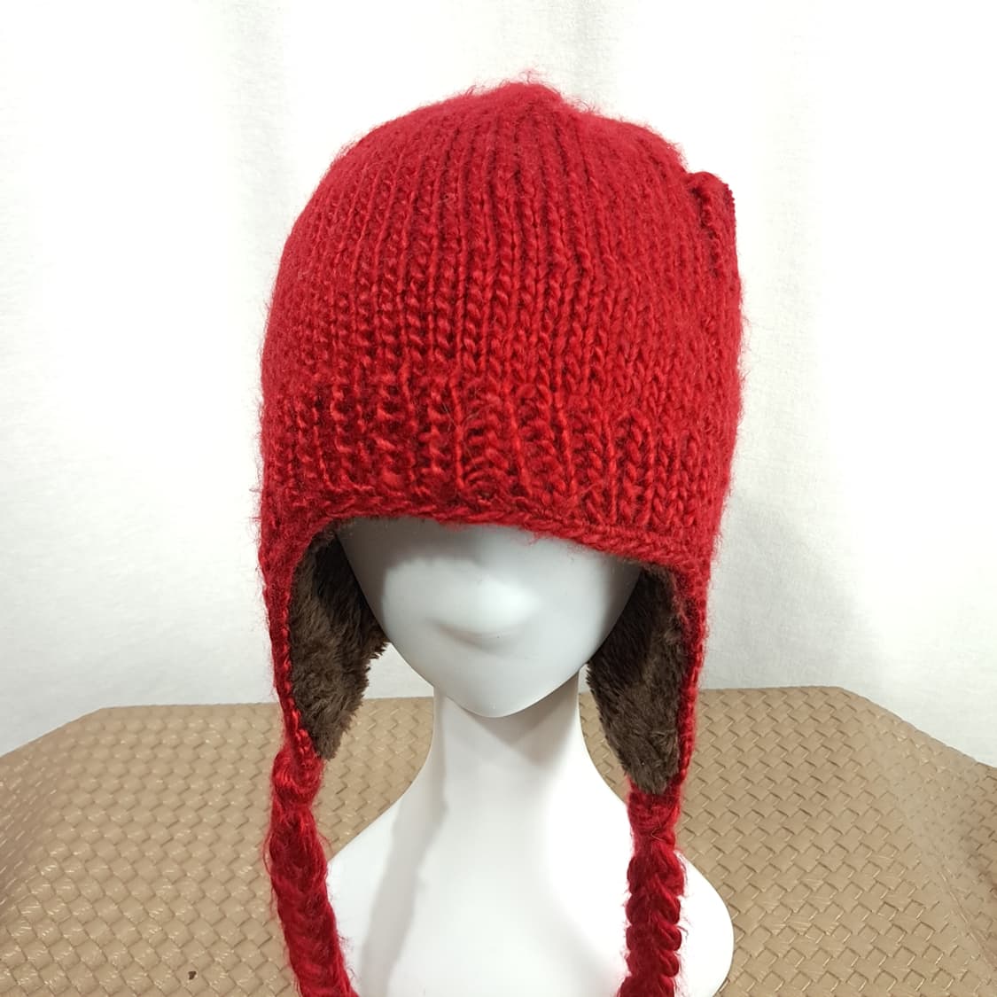 00s Adidas Red Knit Earflap Hat P1999 상품이미지1