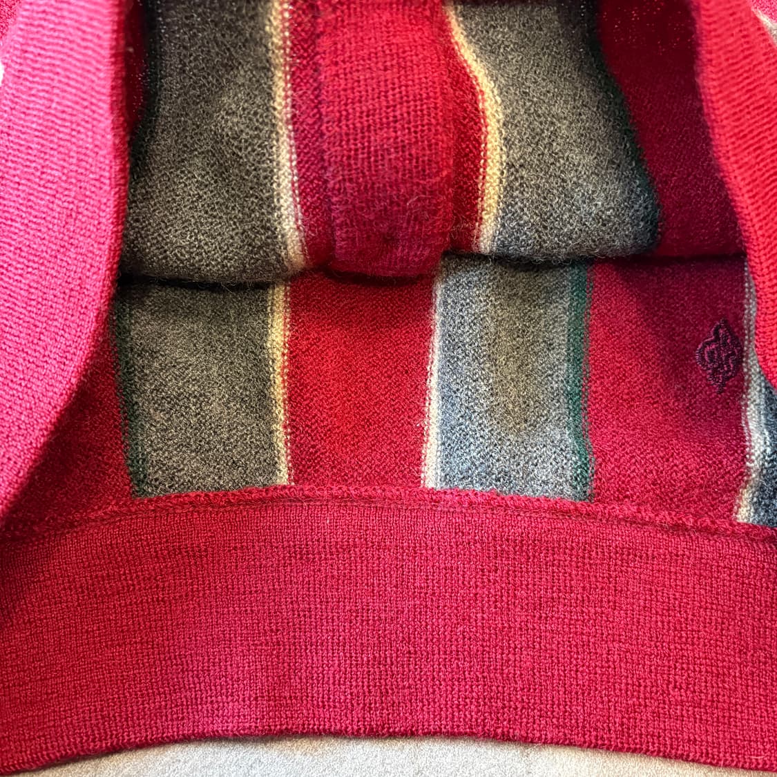 라코스테 그레이 , 버건디 스트라이프 울 가디건 자켓 해 상품이미지7