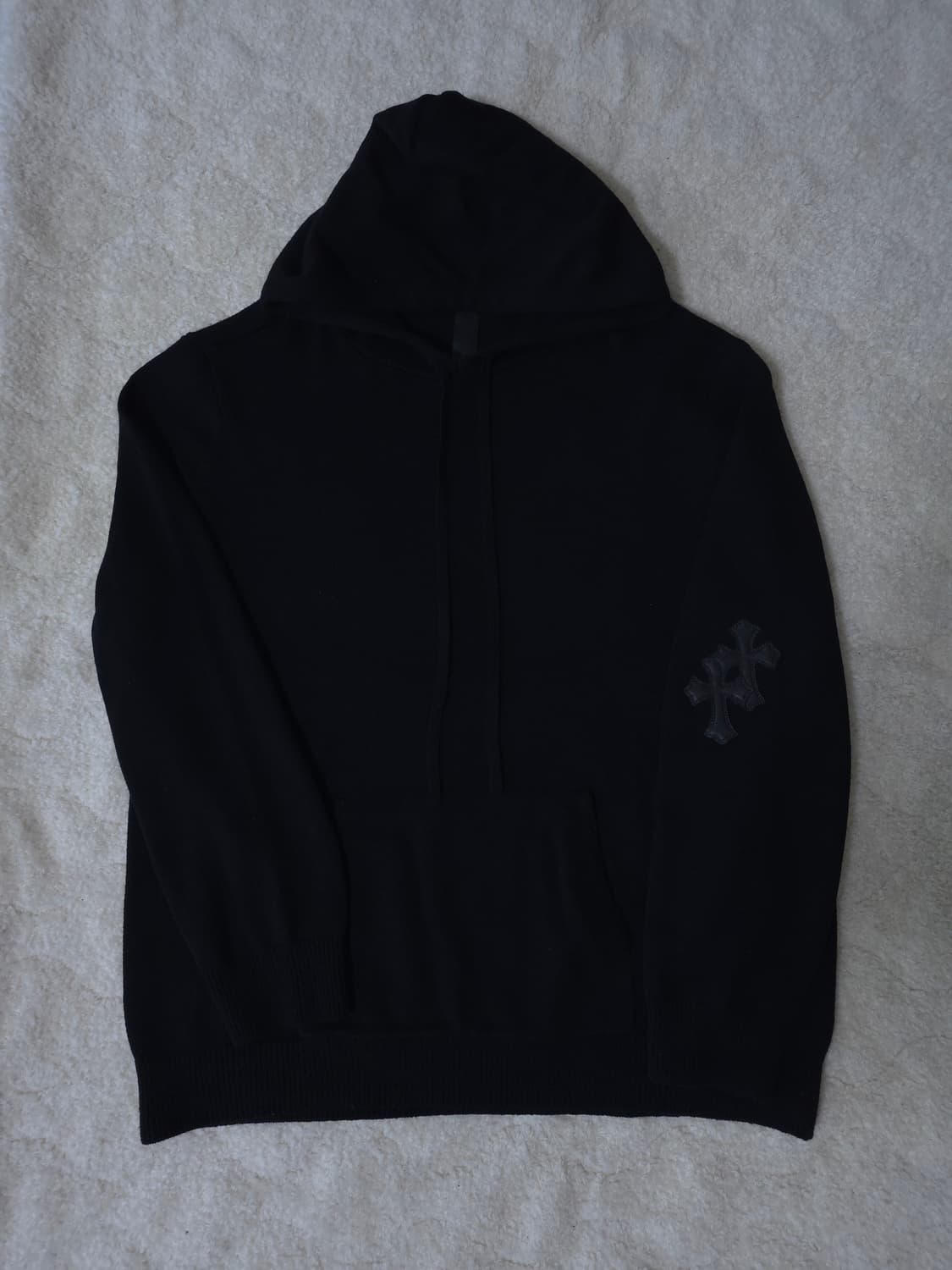 [XL] 크롬하츠 레더패치 캐시미어 후드 블랙 상품이미지1