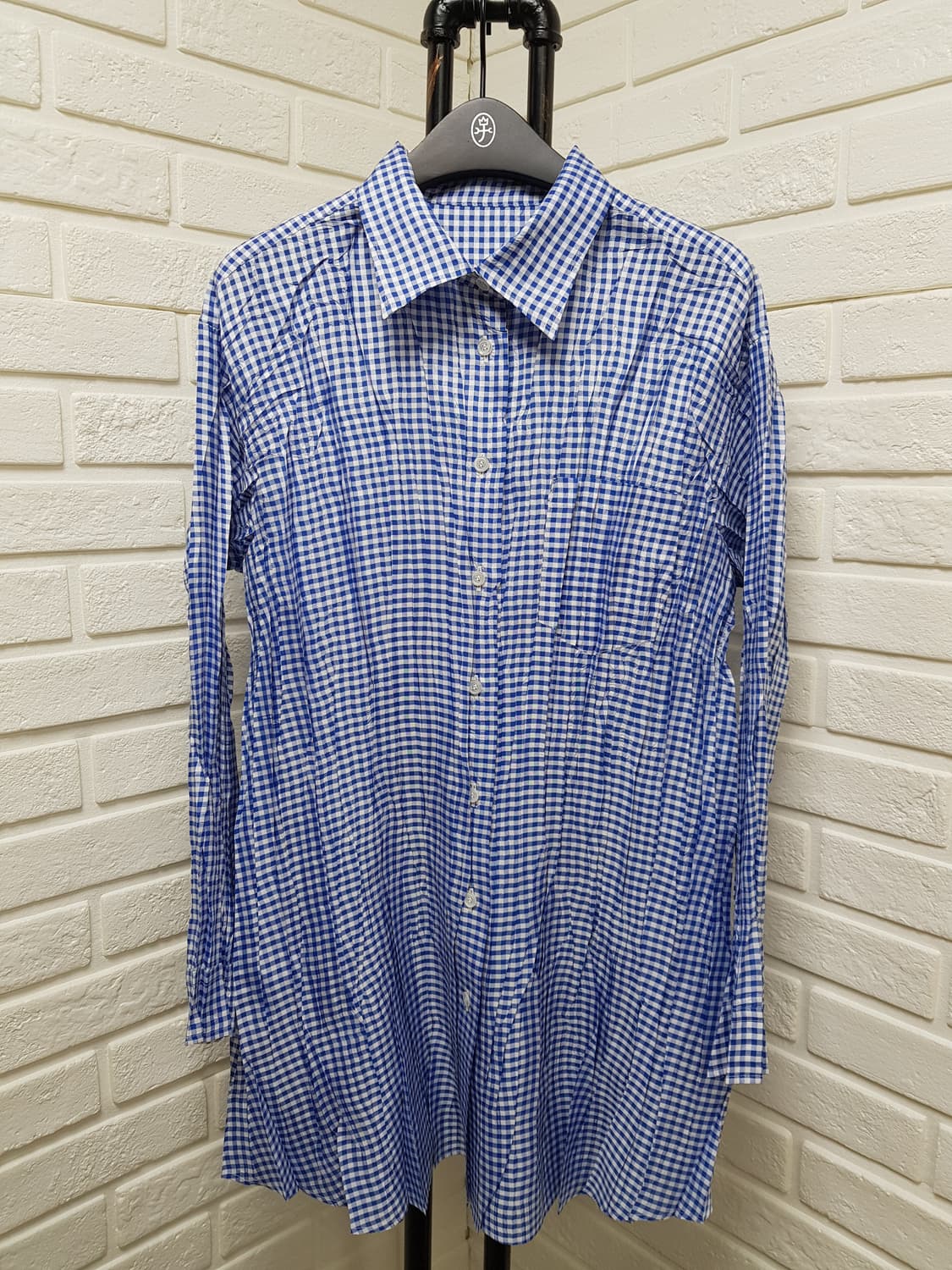 [3/정품] 플리츠플리즈 깅엄체크 롱 셔츠 상품이미지2