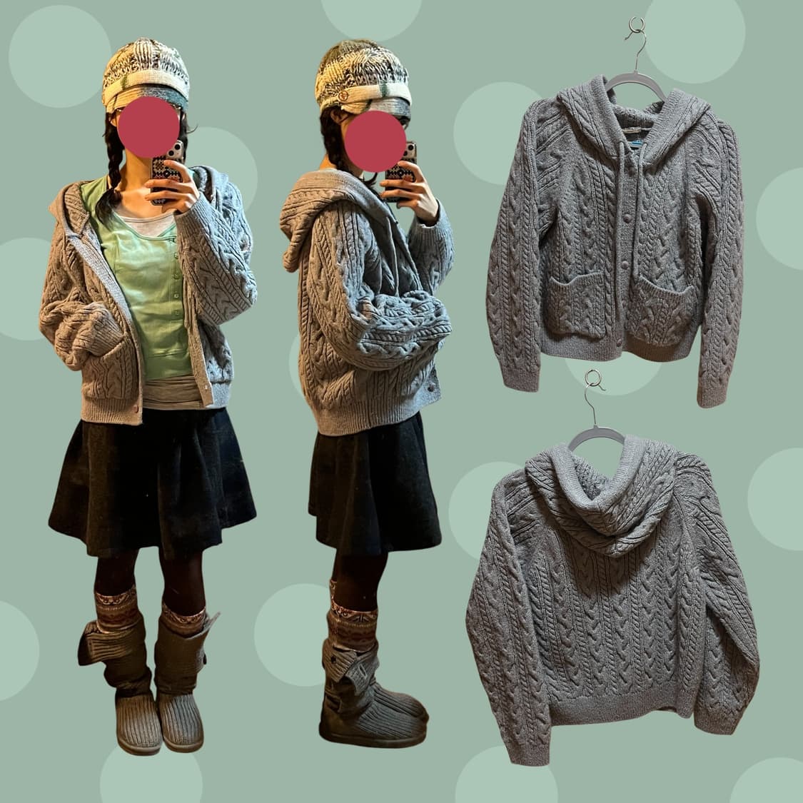 리리수 케이블 니트 그레이 후드 가디건 상품이미지1