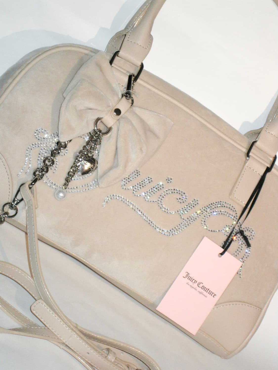 쥬시 꾸뛰르 베이지 벨로아 스쿨 토트백 + 리본 챰 상품이미지6