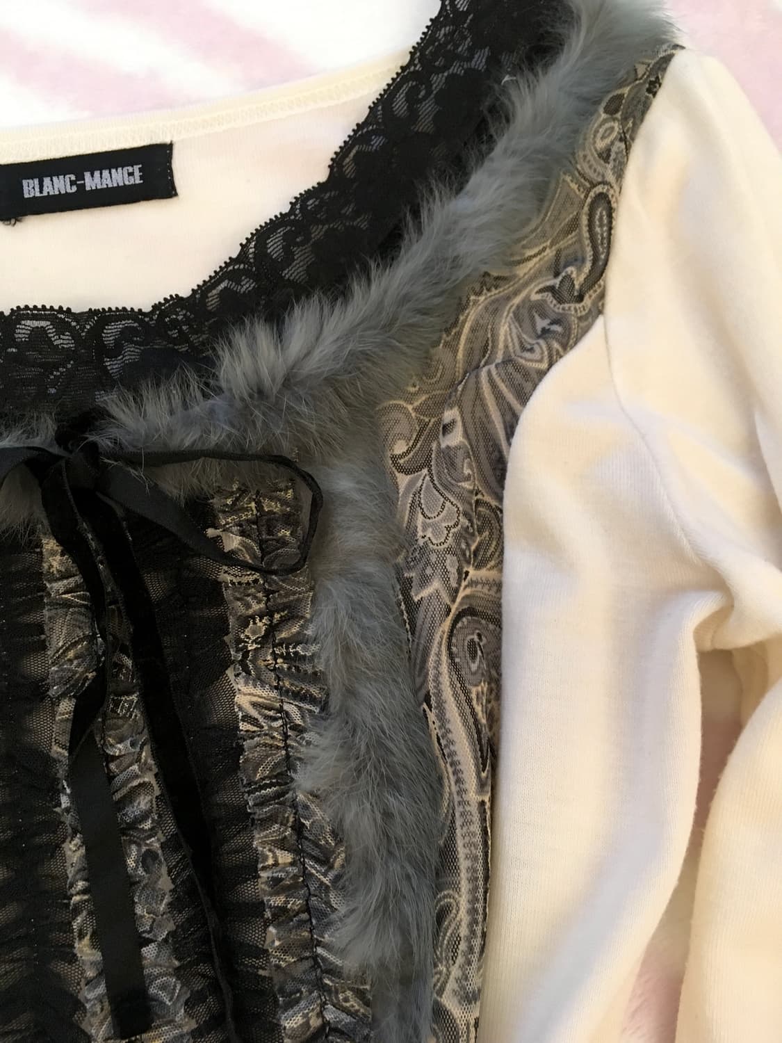 페이즐리 퍼 트리밍 로걀탑 갸루 공겜여주깔 고딕 00s y2k 상품이미지7