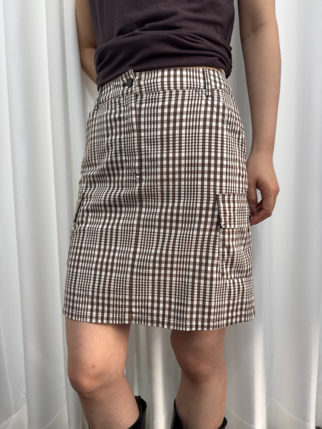 brown cargo check skirt 상품이미지4