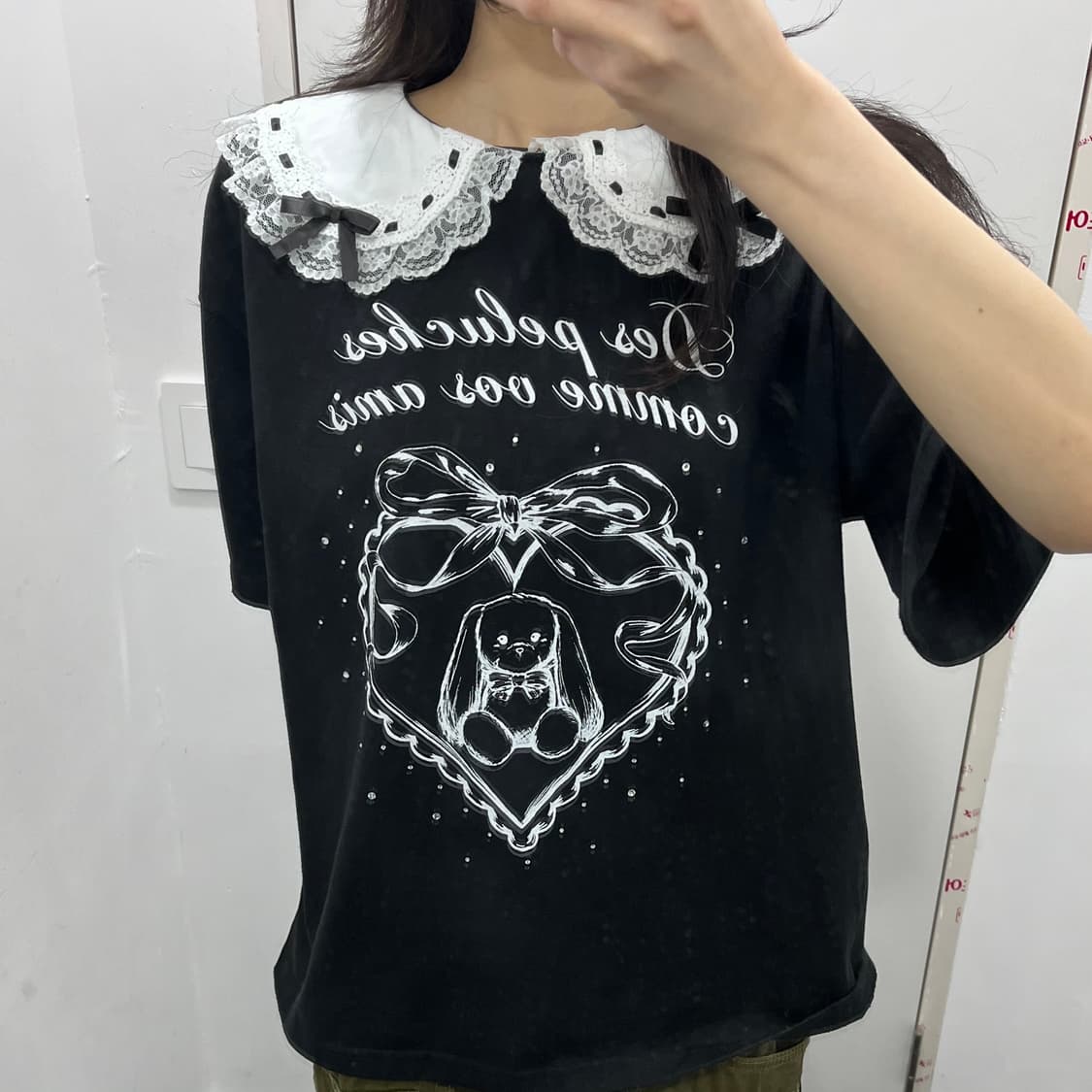 Majoretty 토끼 지뢰계 레이스 큐빅 반팔 티셔츠 상품이미지2
