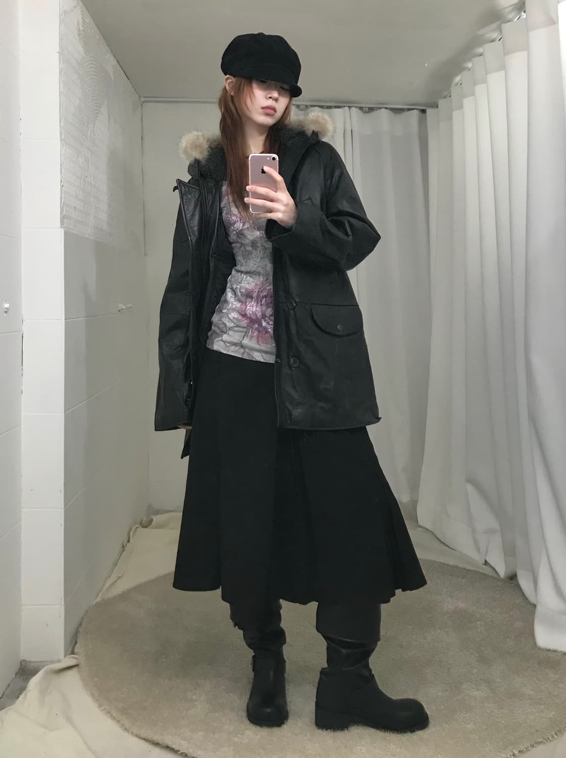 빈티지 블랙 레더 누빔 퍼 야상 자켓 상품이미지2