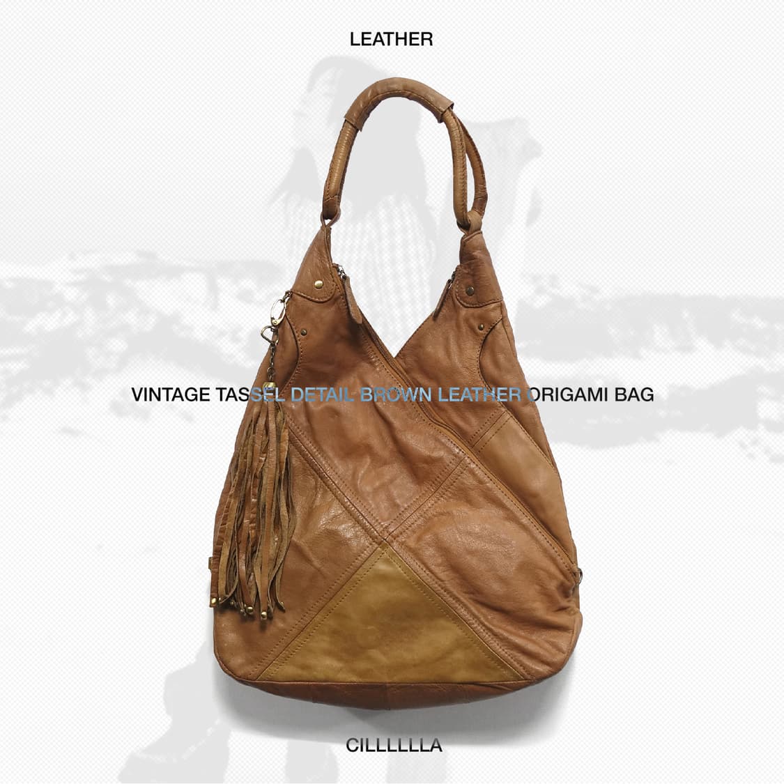 빈티지 태슬 디테일 브라운 레더 오리가미백 상품이미지1