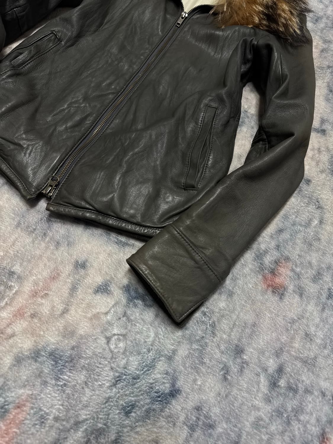 Luva tram racoon fur trimming leather ja 상품이미지5