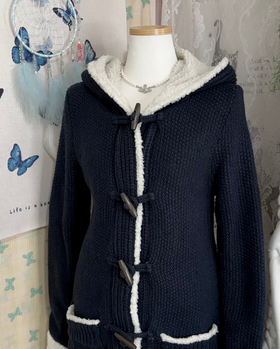 네이비 뽀글이 후드 떡볶이 더플 가디건 상품이미지5
