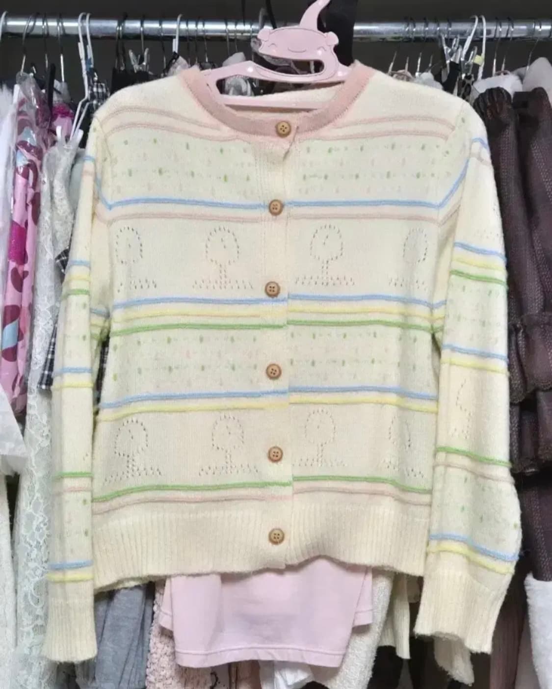 (4벌 일괄가)리본 도트 눈송이 니트 가디건 나시 라떼갸루 러블리 모리걸 상품이미지4