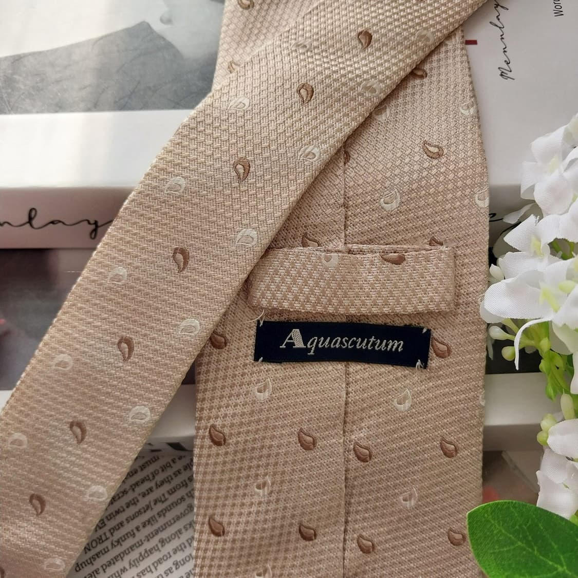 아쿠아스큐텀 실크 베이지 워터드롭 넥타이 8.5cm A등급 K1568 상품이미지6