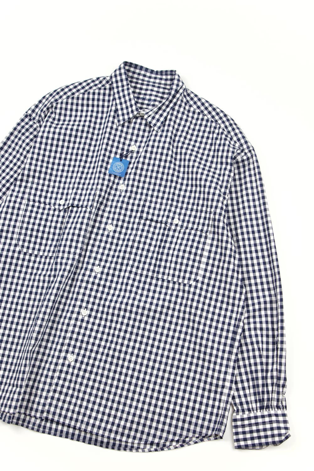 (새상품)Porter classic 롤업 깅엄 체크셔츠 네이비 상품이미지3