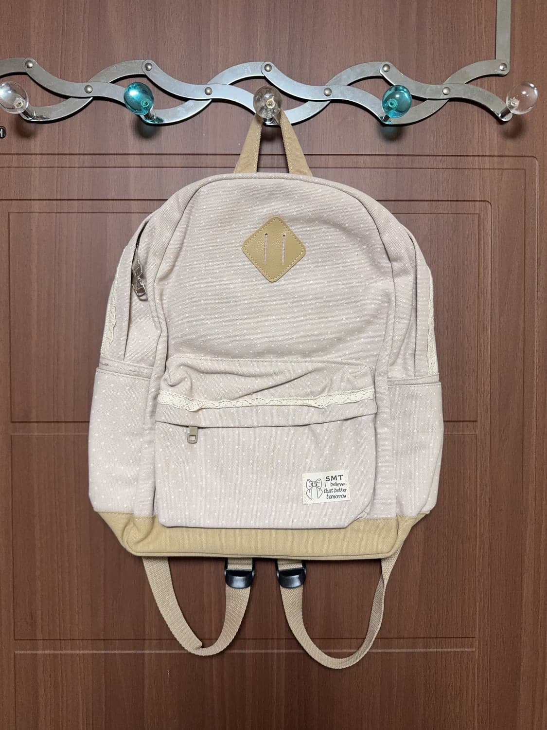 빈티지 모리걸 아이보리 도트 레이스 돼지코 백팩 모리 가방 상품이미지1