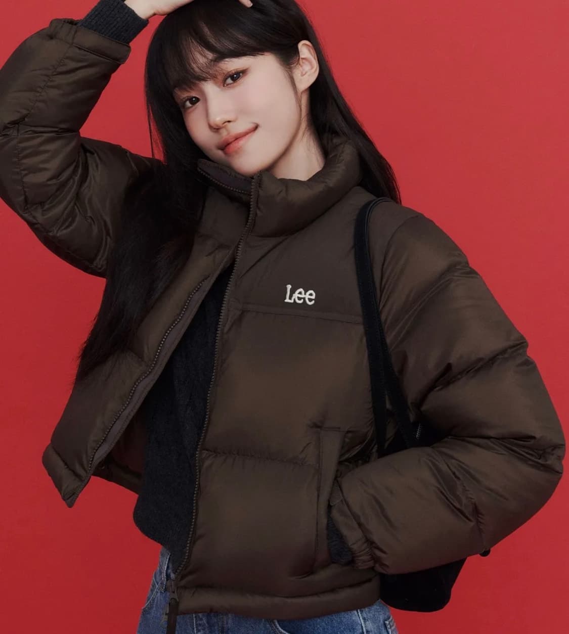 LEE 우먼 릿지 크롭 다운 브라운 패딩 상품이미지1