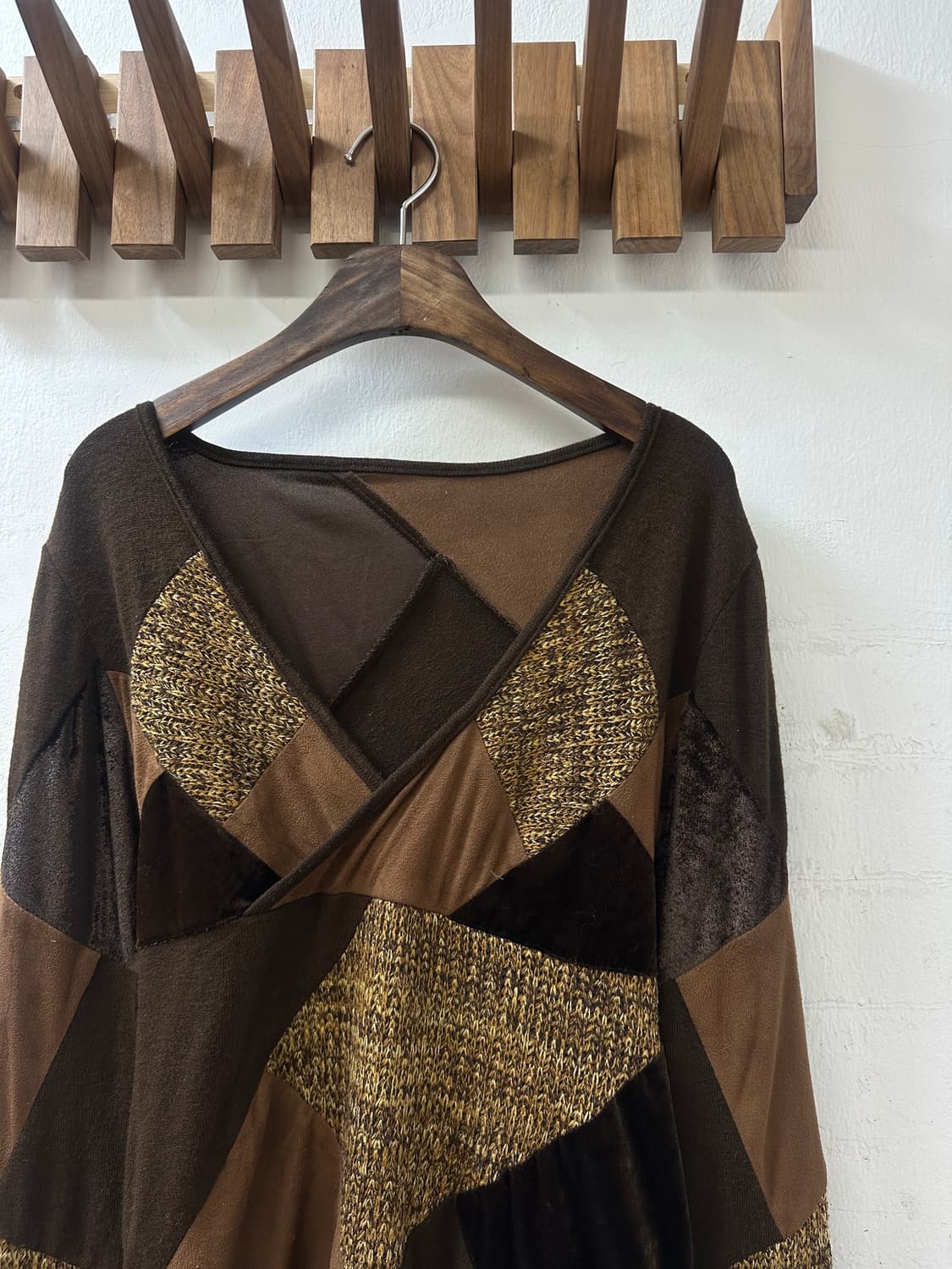 일본빈티지 브라운 조각 믹스 패치워크 탑 티셔츠  상품이미지3