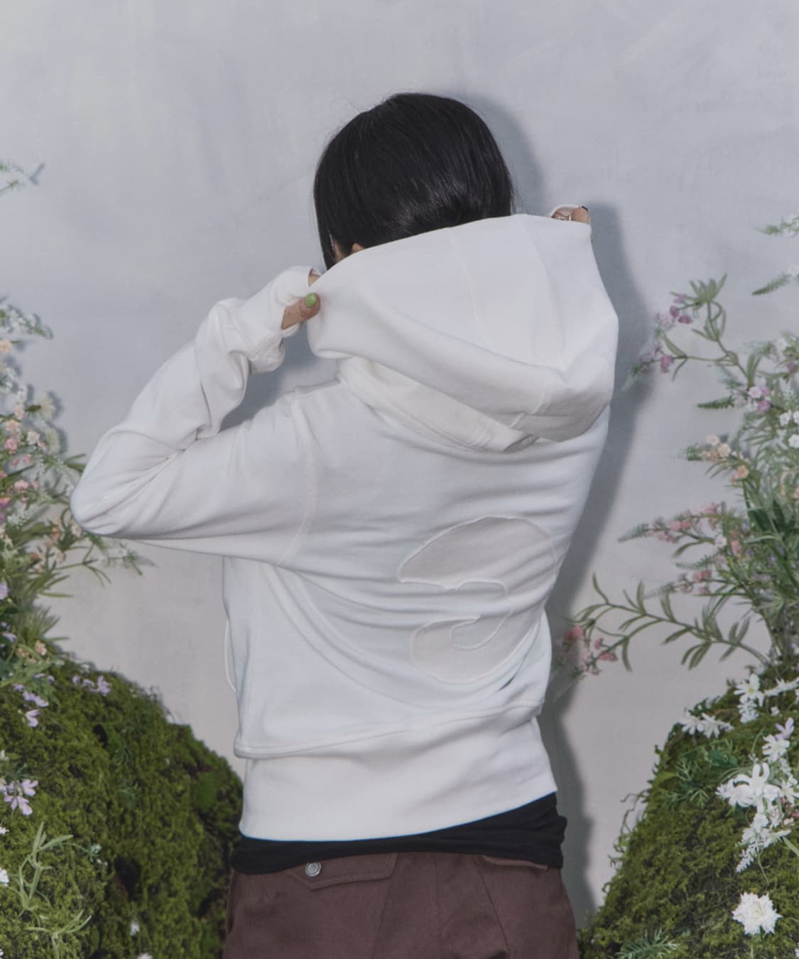 송이송이X탄산 혼 아플리케 사이드 지퍼 후드집업 (화이트) 상품이미지5