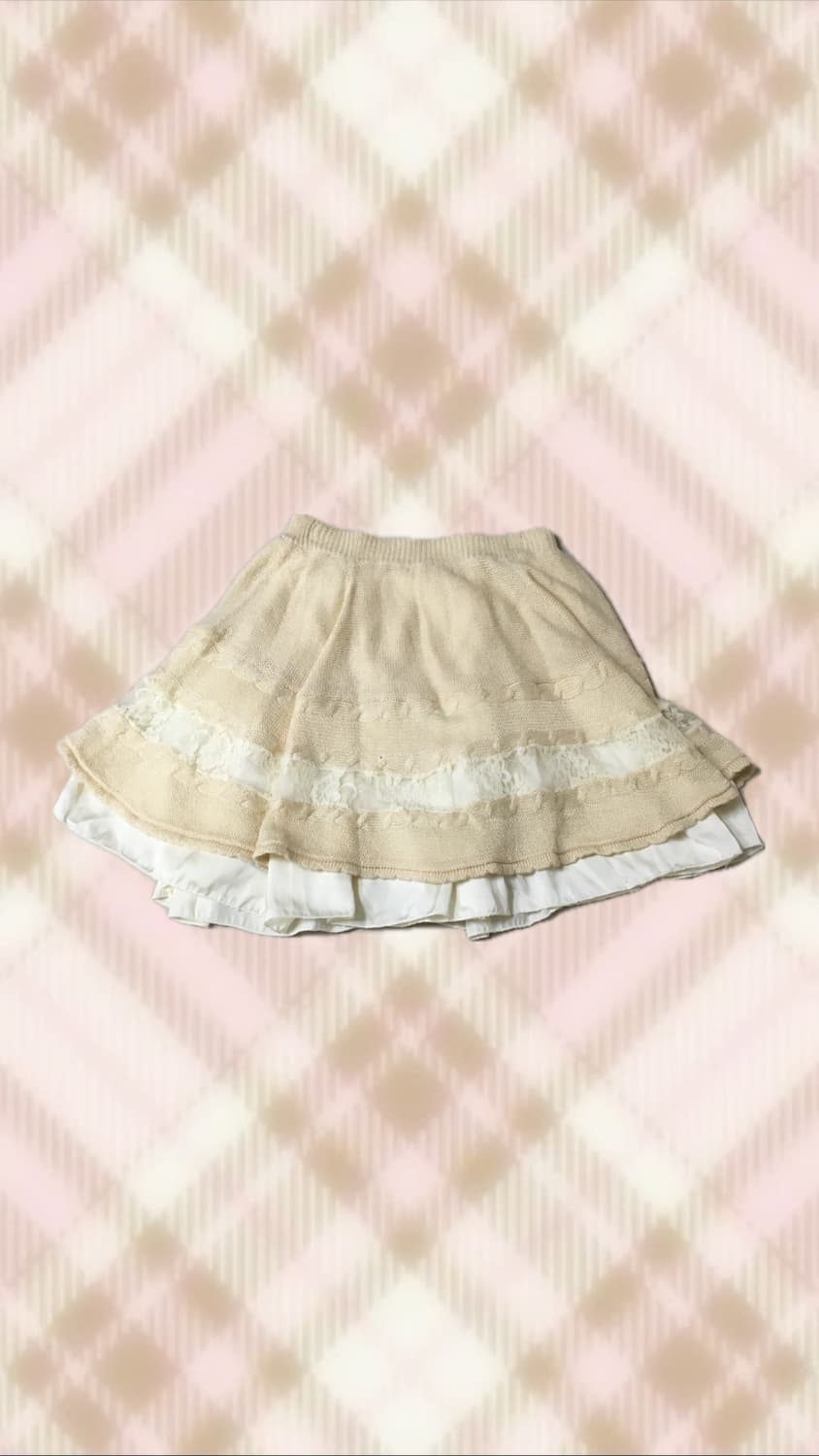 니트 레이스 스커트 치마 라떼 히메 갸루 러블리 로걀 모리 빈티지 상품이미지1