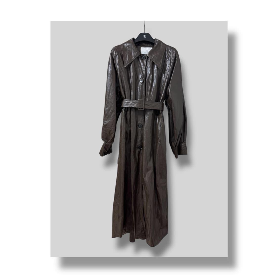 Treemingbird) Leather Long Trench [Brown 상품이미지4