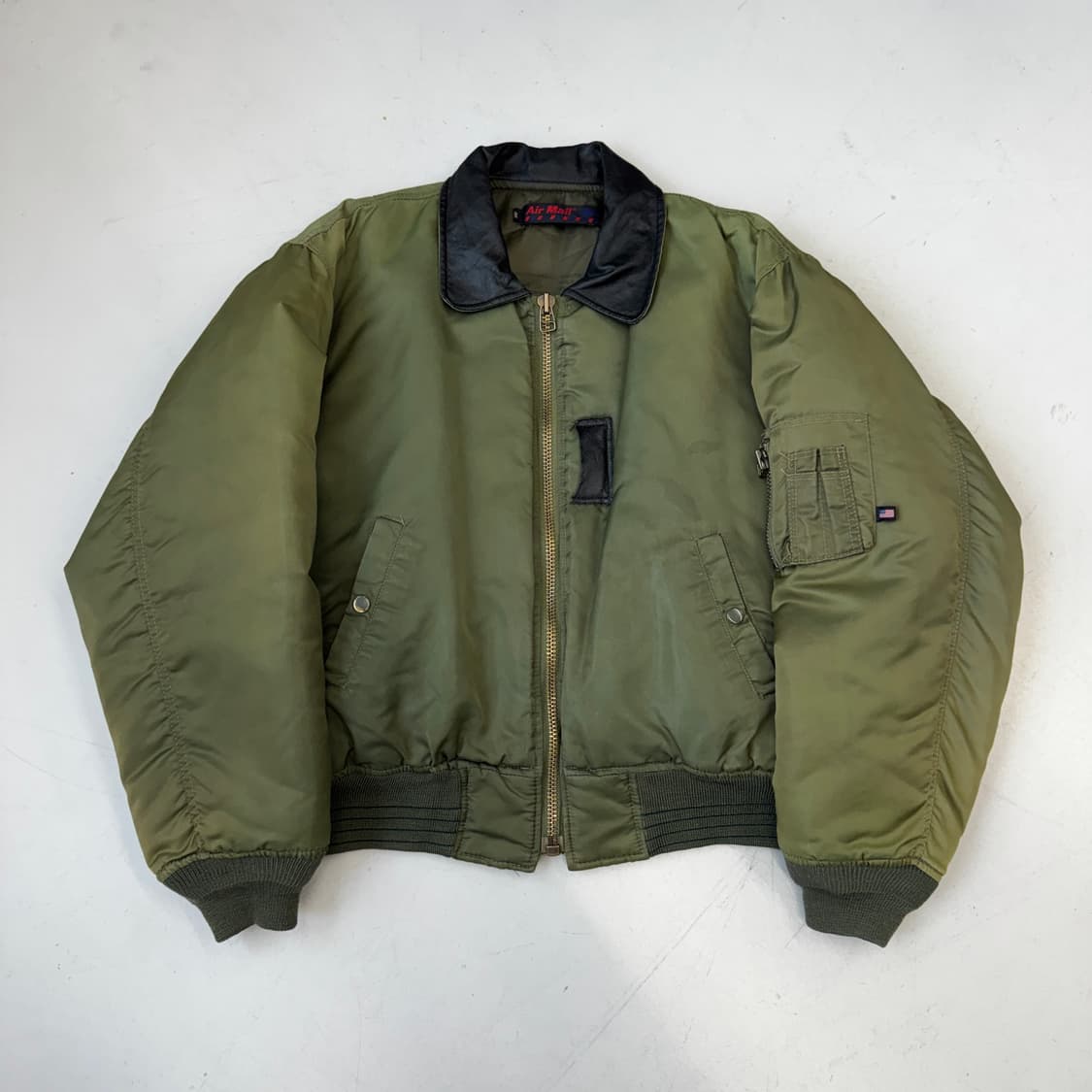 JPN 제팬 레더카라 페이딩 카키 MA-1 항공 자켓 상품이미지2
