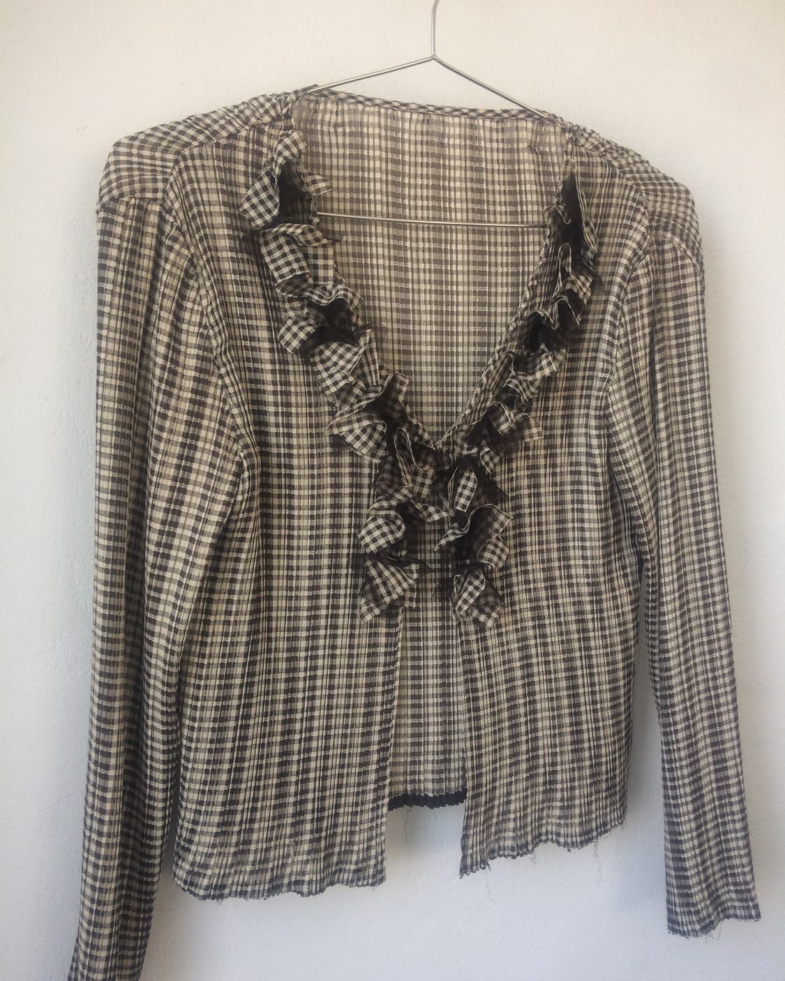 Ruffle point check pattern pleats cardig 상품이미지3
