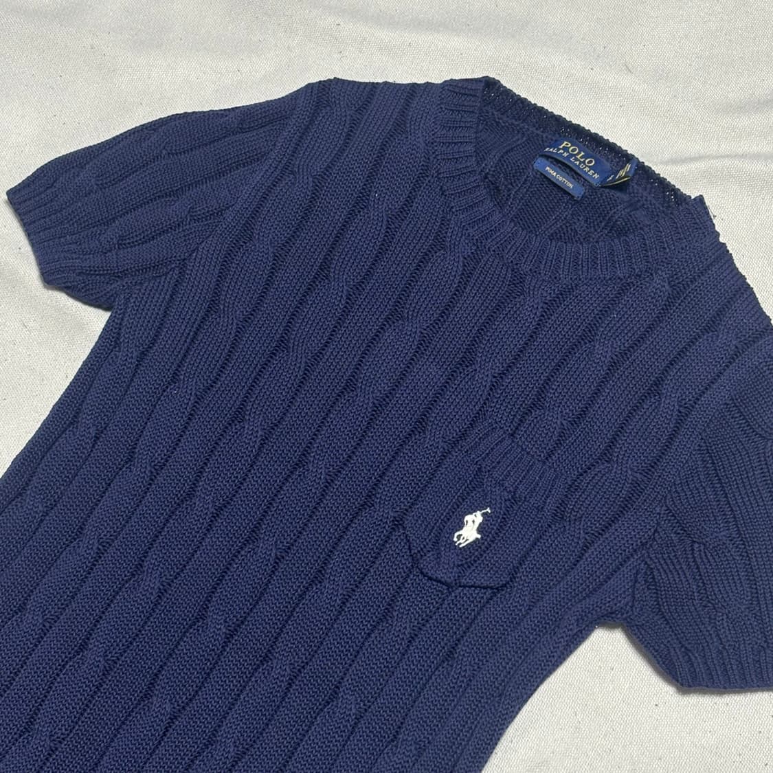 S 폴로 랄프 로렌 여성용 네이비 반팔 니트 상품이미지1