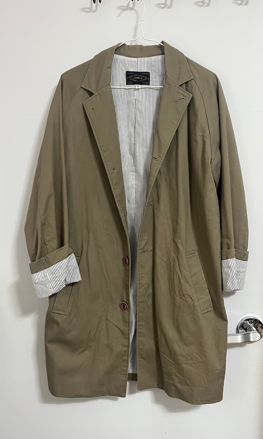 ADLE 안감 스트라이프 래글런 트렌치 코트(남여공용) 상품이미지4