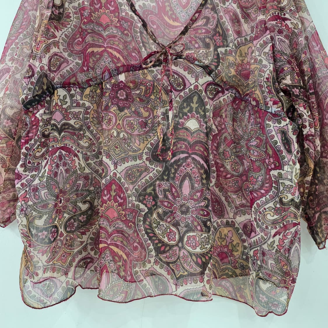 보헤미안 와인 페이즐리 쉬폰 리본 블라우스 일본빈티지 상품이미지4