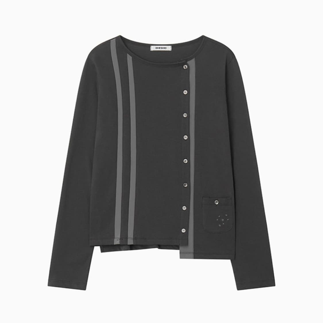 오헤시오 투톤라인포켓가디건 차콜 상품이미지1