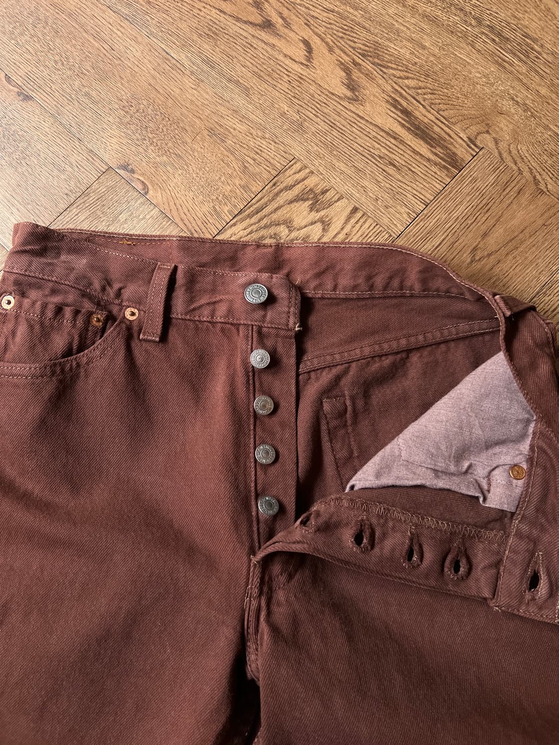 [30]90's 리바이스 501 USA Made 브라운 데님 팬츠 S15 상품이미지3