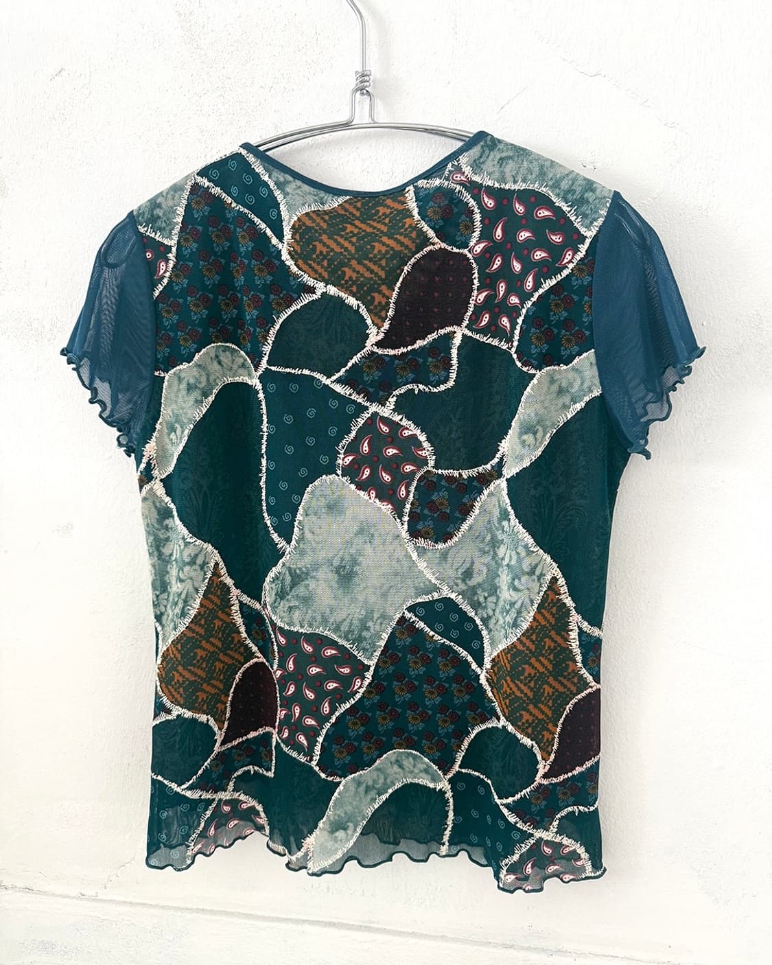 Teal Blue Designed Mesh Short Sleeve Top 상품이미지10