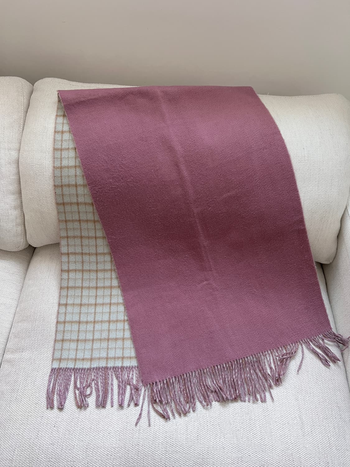 리버서블 캐시미어 머플러 (모브 핑크 & 민트 체크) 상품이미지4