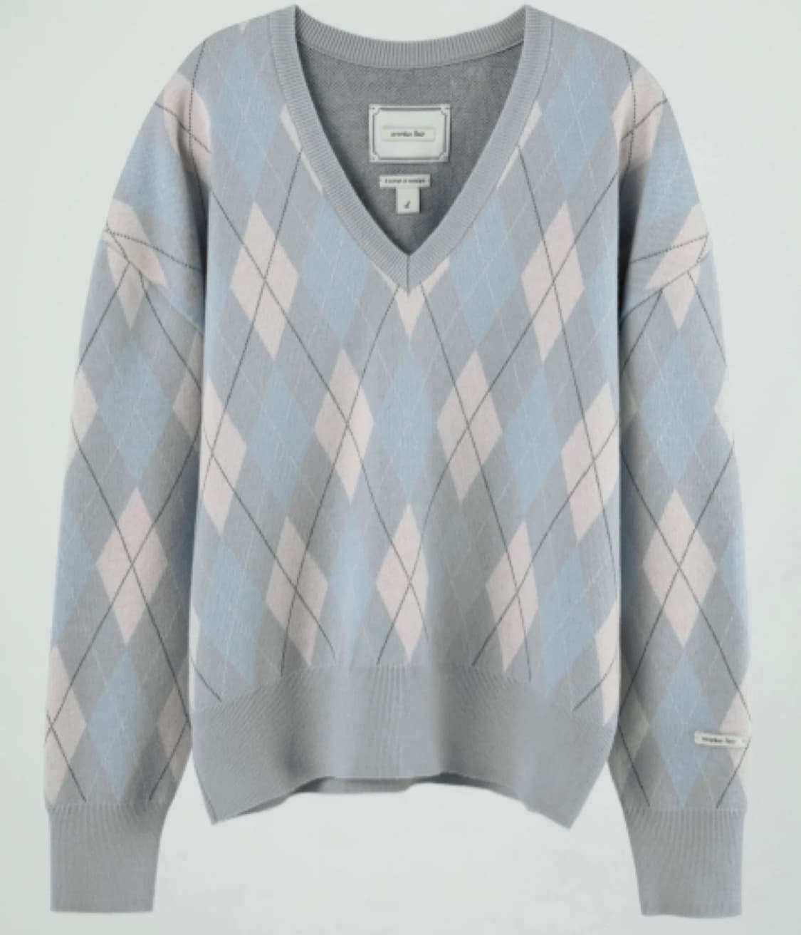 오버듀플레어 클래식 아가일 니트 페일블루 상품이미지3