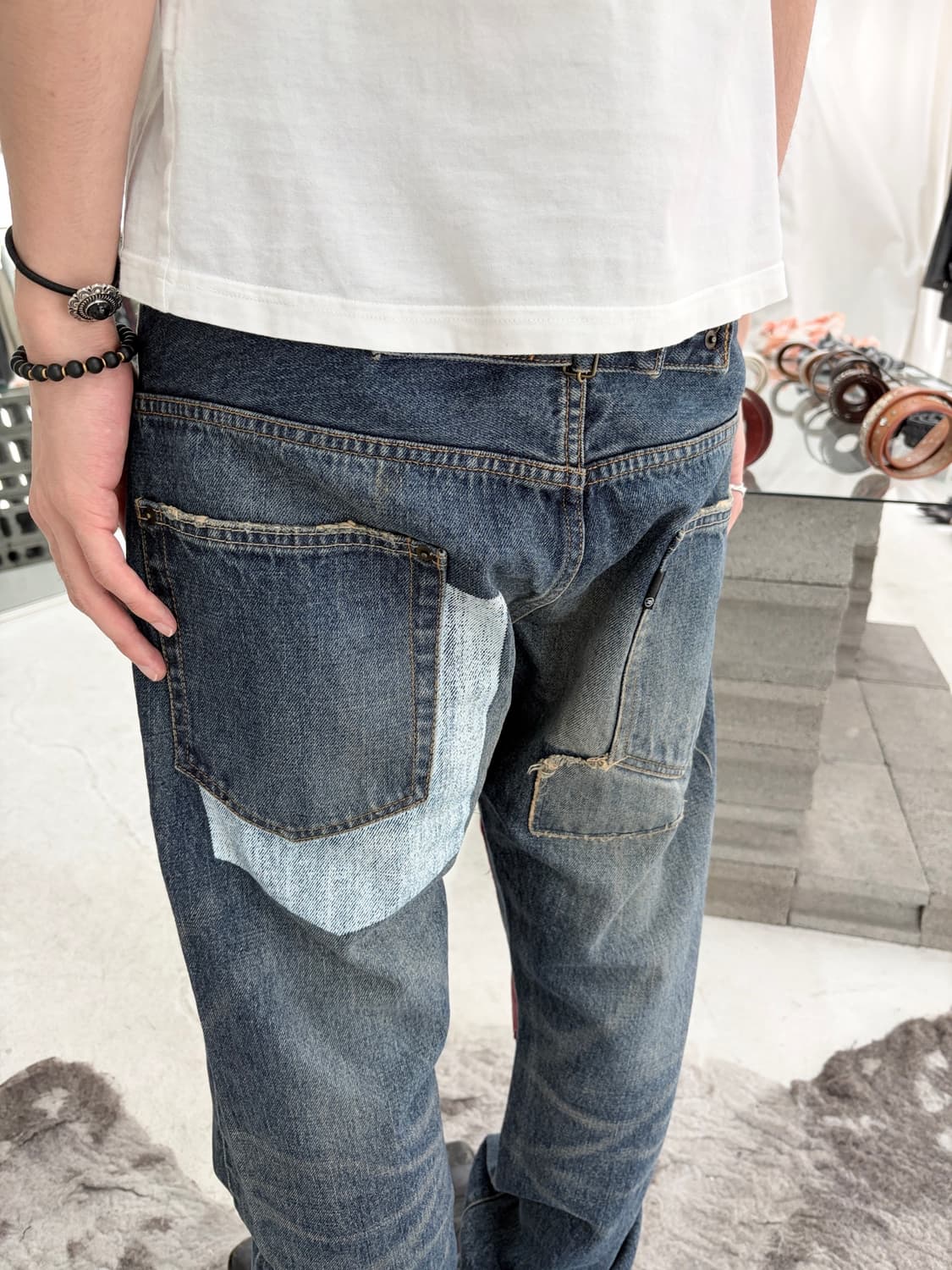 2000’s 빈티지 보로 스티치 패치 데님 팬츠 상품이미지4