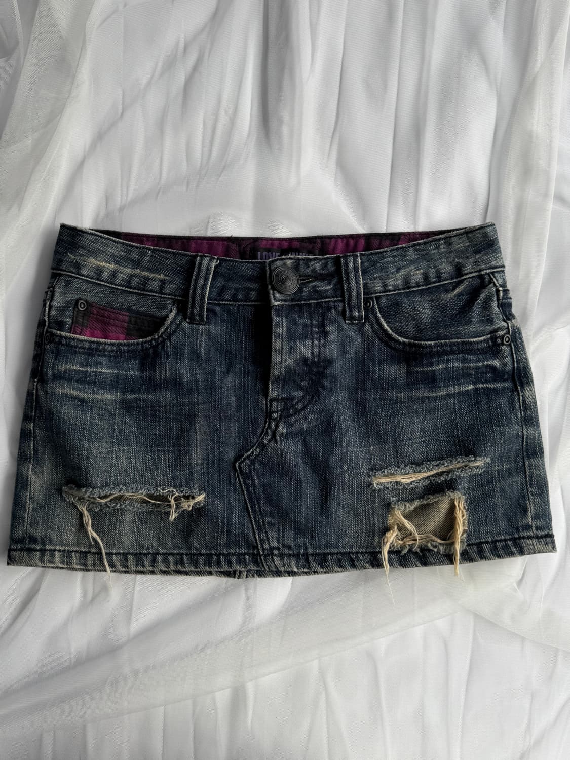 체크포켓 로우라이즈 데님스커트 상품이미지1