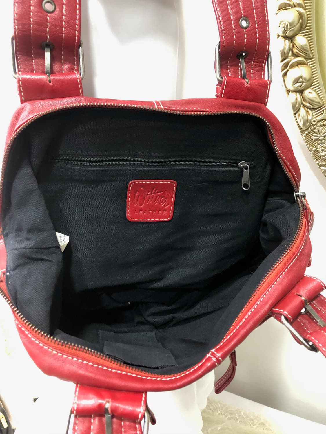 red multi pocket leather shoulder bag 상품이미지5