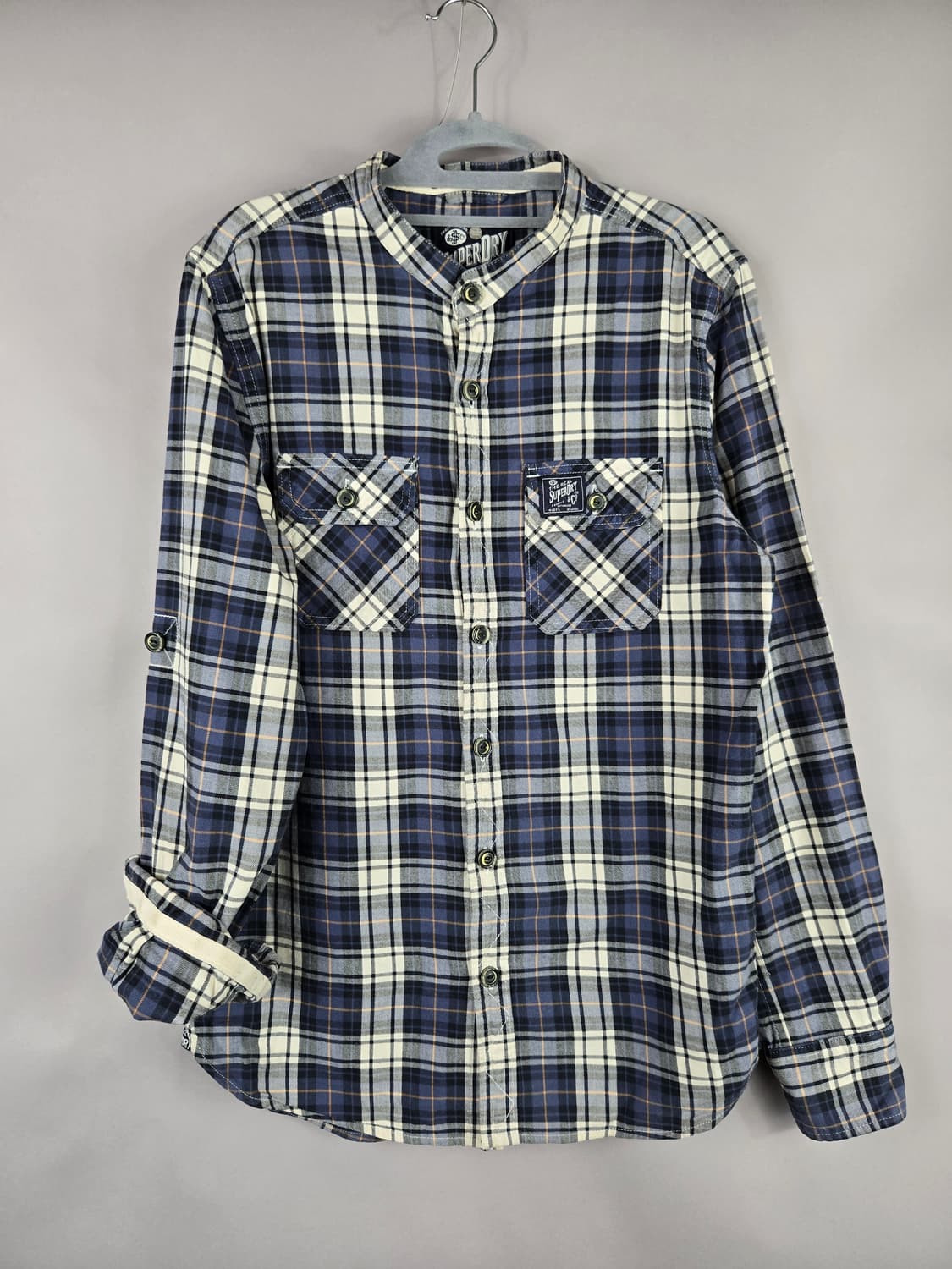 [무료배송]슈퍼드라이 M 남성 차이나카라 체크 긴팔 셔츠 상품이미지1