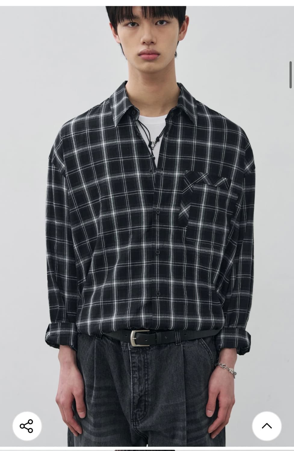 (새상품)(L) 알리스 썸머 브리즈 레이어 체크 셔츠 [블랙] 판매 상품이미지3