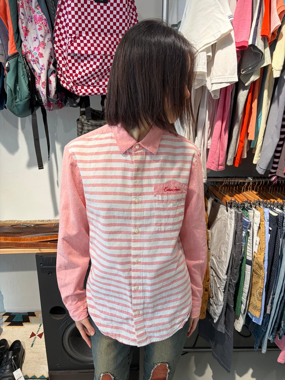 Evisu Jeans 배색 스트라이프 셔츠 M 상품이미지1