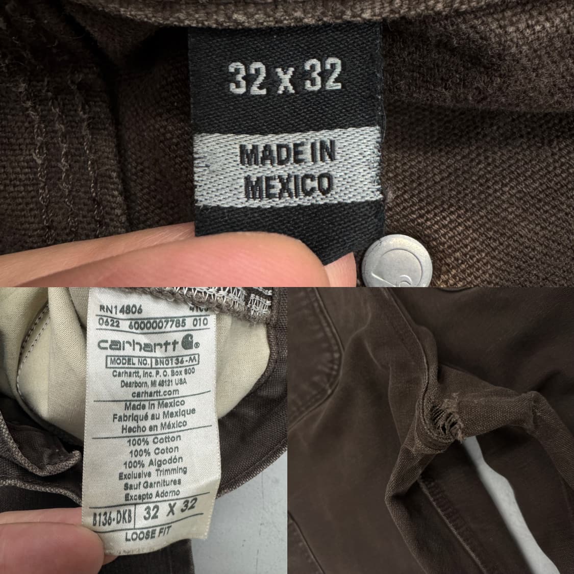 칼하트 더블니 다크브라운 가죽패치 카펜터 페이딩 와이드 워크팬츠 상품이미지10